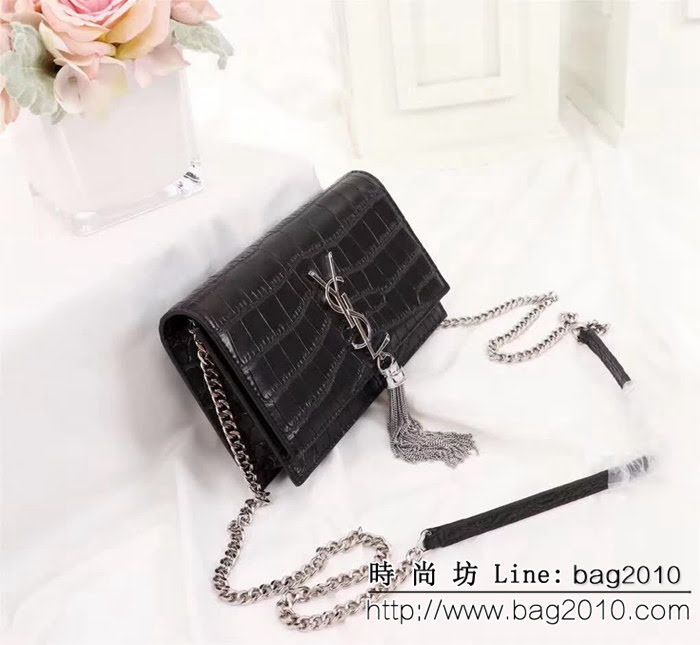 YSL聖羅蘭 爆款 鱷魚紋Saint Laurent 黑色鏈條包 26817-1 YAS1192